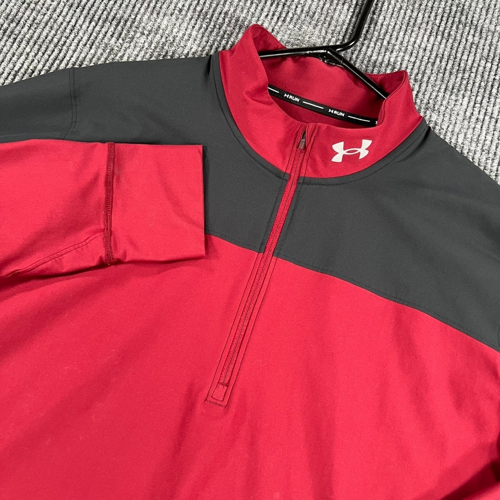 Under Armour Pullover Shirt Mens XL Extra Large Red Long Sleeve 1/4 Zip Running